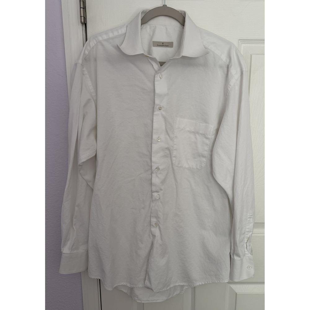 Ermenegildo Zegna Dress Shirt Men's 16 (41) Cotton Long Sleeve Button-Up White